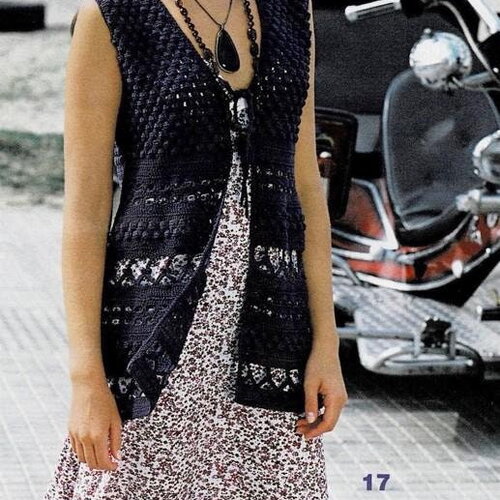 Modèle gilet long, taille 40/42 , 46/48 , 52/54 , explications et grilles en français, pdf crochet vintage francais !