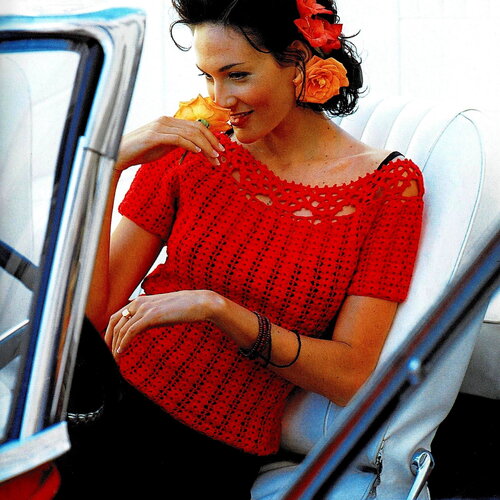 Modèle top/bustier aux manches courtes, taille 34/36, 38/40, 42/44, explications et grilles en français, pdf crochet vintage français !