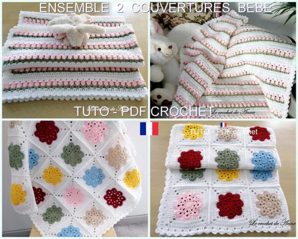 Ensemble De 2 Pdf Crochet Couverture Bebe Un Grand Marche