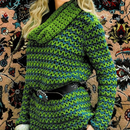 Modèle pull 2 couleurs, col tube amovible, taille 40/42, 44/46, 48/50, explications et grilles en français, pdf crochet vintage francais