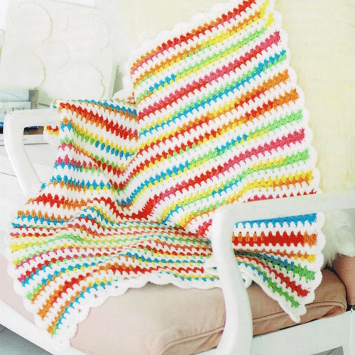 Modèle couverture bébé colorée, dimensions 70 x 70 cm, explications rangs par rangs en français, pdf crochet vintage !