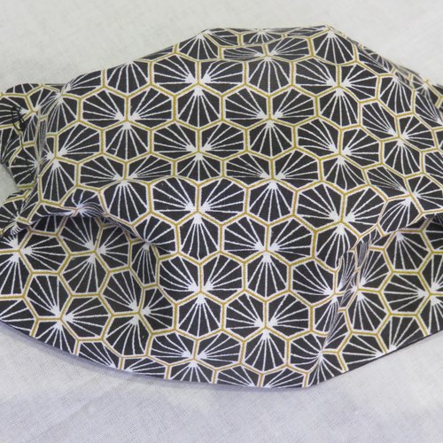 1 masque 100% coton label oeko-tex motif japonais kikko noir et or