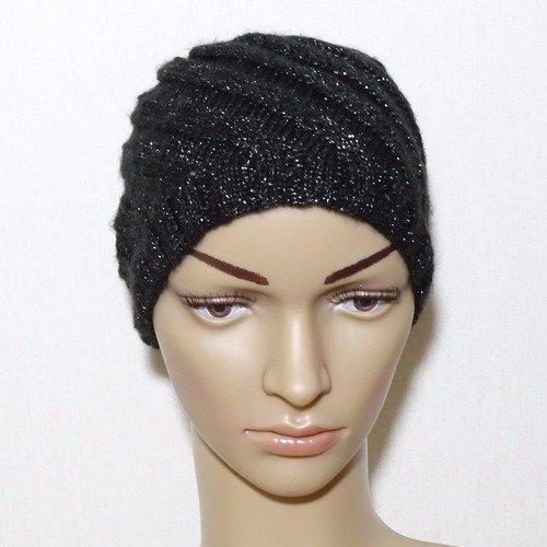 Bonnet femme noir et argenté
