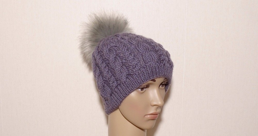 Bonnet Femme Violet En Laine Avec Pompon Fausse Fourrure Un Grand Marche