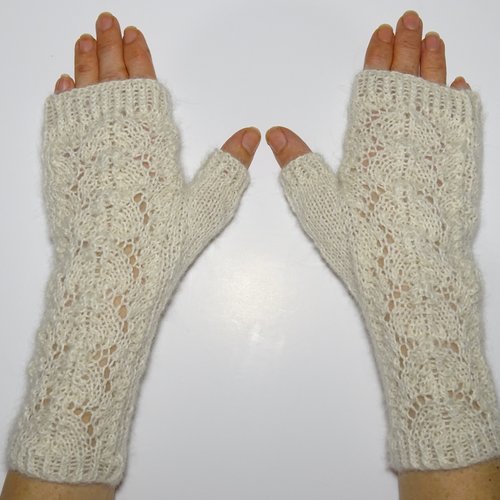 Mitaines femme blanches en laine alpaga