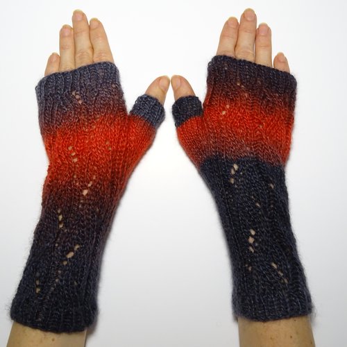 Mitaines en laine multicolores tricotées main