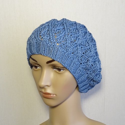 Béret femme bleu en coton