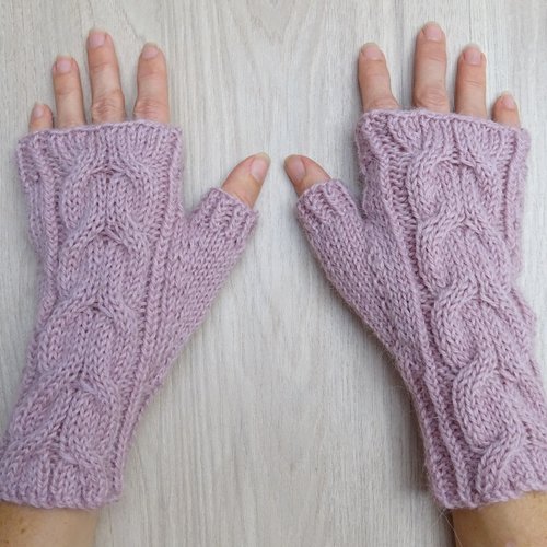 Mitaines femme roses en laine et alpaga