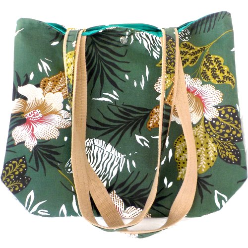 Vendu, sac, cabas, coton, imprimé fleurs, pratique, fait sac cabas en fleurs phone