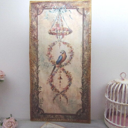 1 plaque miniature panneau parement mur en bois décor fleur oiseau perroquet maison de poupées échelle 1:12 style château français louis xvi