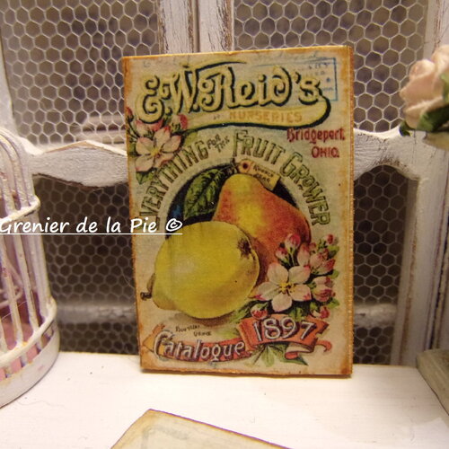 Plaque miniature tableau en bois fruits poire pour maison de poupées échelle 1:12 mini publicité