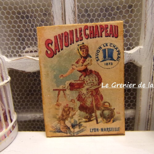 Plaque miniature savon de marseille tableau pour maison de poupées échelle 1:12 publicité vintage
