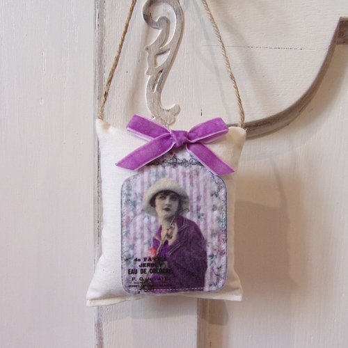 Coussin de porte en tissu à suspendre motif femme publicité parfum rétro vintage décoration de clé en coton et velours