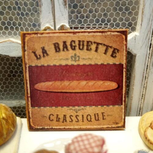 Plaque miniature boulangerie baguette pain français tableau en bois pour maison de poupées échelle 1:12 décoration french dollhouse sign
