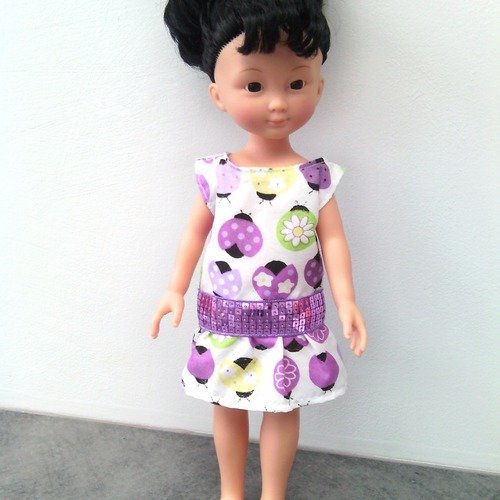 Robe trapèze coccinelles violettes et sequins pour poupées 33 cm (les chéries de corolle)