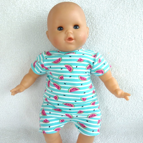 Body type barboteuse / maillot de bain 1 pièce en jersey pour poupons de 30 cm (corolle) - motif pastèques