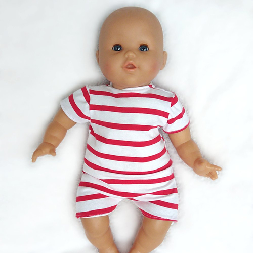Body type barboteuse / maillot de bain 1 pièce en jersey pour poupons de 30 cm (corolle) - motif rayures rouges et blanches
