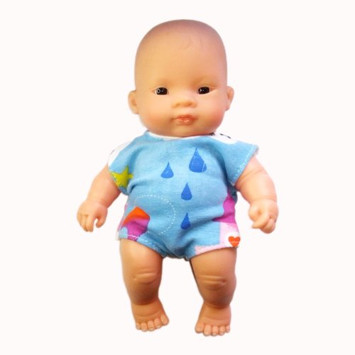 Body pour poupons de 21 cm (miniland, paola reine) en jersey - motif gouttes de pluie