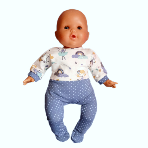 Pyjama poupons de 36 cm (type corolle, nenuco,...) réalisé en jersey - bicolore pois et arc-en-ciel