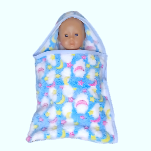 Nid d'ange pour poupon de 30 cm en minky tout doux - motif lune et étoiles