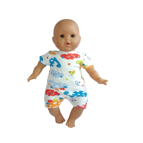 Body type barboteuse / maillot de bain 1 pièce en jersey pour poupons de 36 cm - motif petits dinosaures