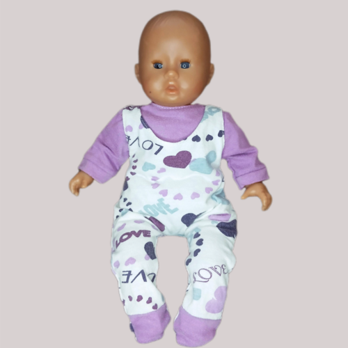 Body barboteuse / salopette pour poupon de 30 - vêtement poupée fait main en jersey - motif petits cœurs