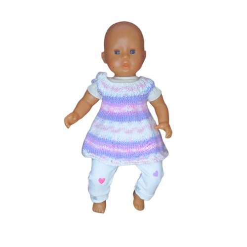 Robe en laine et legging assorti en jersey pour poupons de 30 cm (type corolle, nenuco, paola reina...) - vêtement de poupée