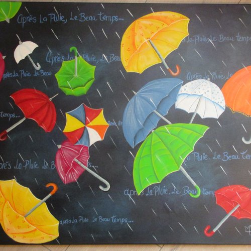 Parapluies peints sur toile