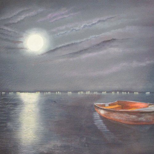 Clair de lune sur la mer toile peinte a l acrylique