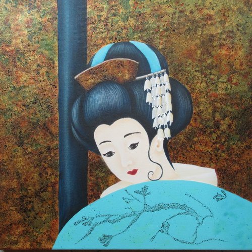 Geisha et son ombrelle  peinte a l acrylique