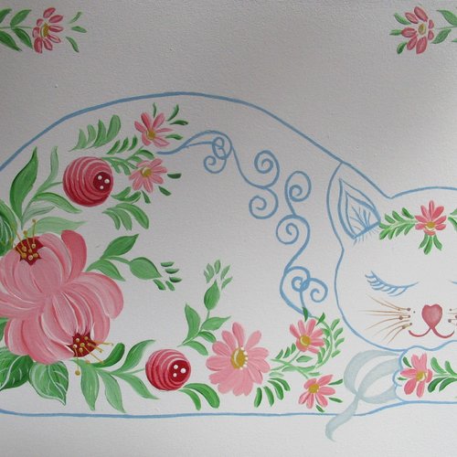 Chat fleuri peint à l 'acrylique