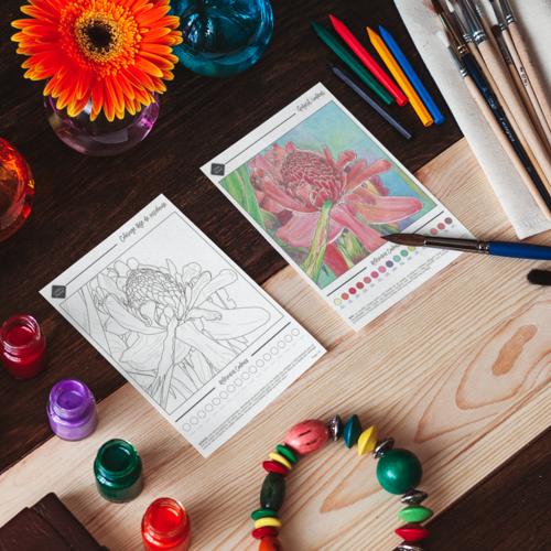 Pack coloriage rose de porcelaine avec modèle couleur - téléchargement 
