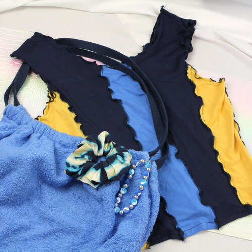 Top patchwork éco-responsable blue &amp; yellow vibes