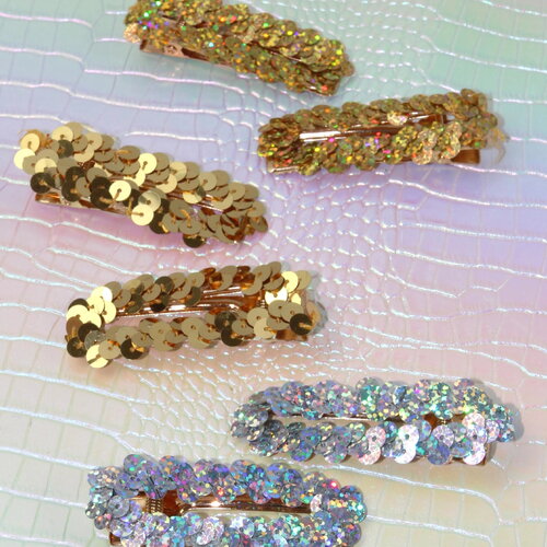 Lot de 2 barrettes sequin upcyclée, accessoire cheveux