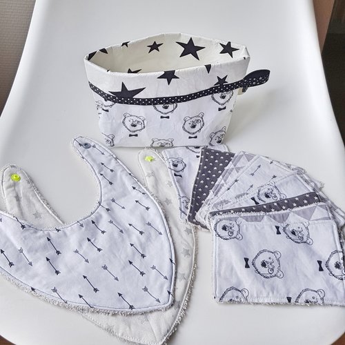 Ensemble Naissance 9 Lingettes Lavables Panier Et 2 Bavoirs Bandana Assortis Cadeau Bebe Cadeau Naissance Soin Bebe Soin Enfant Un Grand Marche