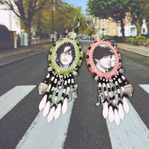 Boucles d’oreilles beatles abbey road noir et blanc