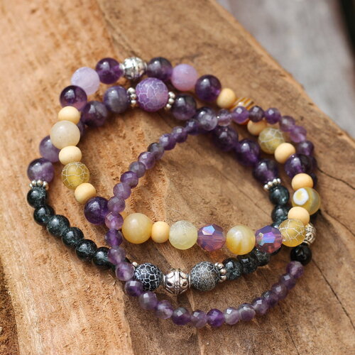 Ensemble de 3 bracelets élastiqués en pierres semi-précieuses et cristal swarovski