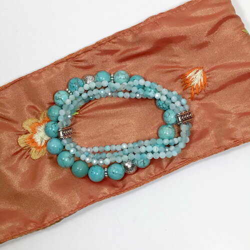 Ensemble de 2 bracelets,  perles en amazonite naturelle et howlite turquoise