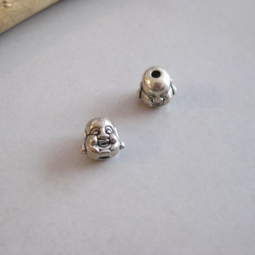 Lot de 10 perles tête de bouddha en métal couleur argent antique 11x9x8 mm