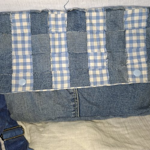 Sac bandoulière patchwork denim & vichy bleu