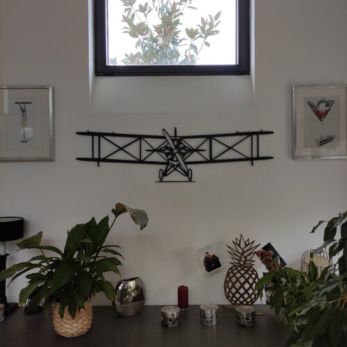 Décoration murale noire avion biplan  origami en kromat