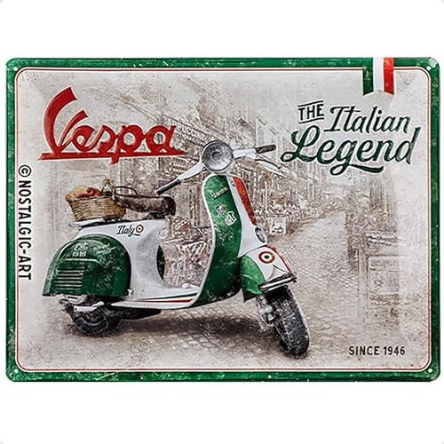 Carte postale en métal vespa - italian legend disponible seul ou monté sur notre décapsuleur licence officiel nostalgic art 4036113103167