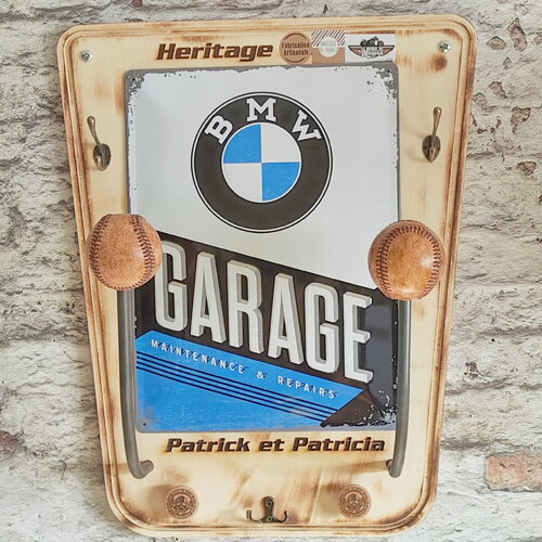 Porte casque double plaque bmw garage  licence nostalgic art, personnalisable ou plaque seul sans plateau ni support, cadeaux couple