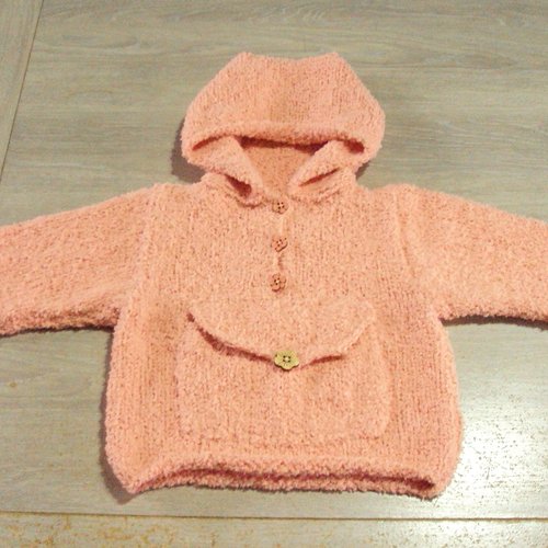 Pull A Capuche Bebe Laine Layette Taille 6 Mois Coloris Saumon Modele Unique Un Grand Marche