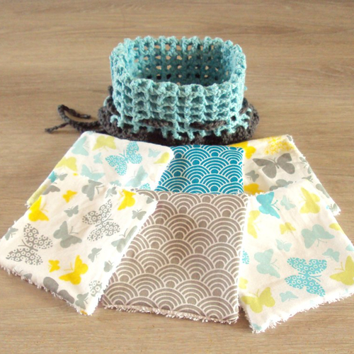 6 Lingettes Lavables Avec Corbeille Filet Crochete Main Pour Bebe Ou Demaquillage Maman Un Grand Marche