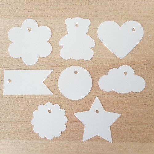 1 Lot De 10 étiquettes Papier Vierges Mariage Baptême Forme Coeur Nuage Rond Ourson Fleur Fanion Ou étoile