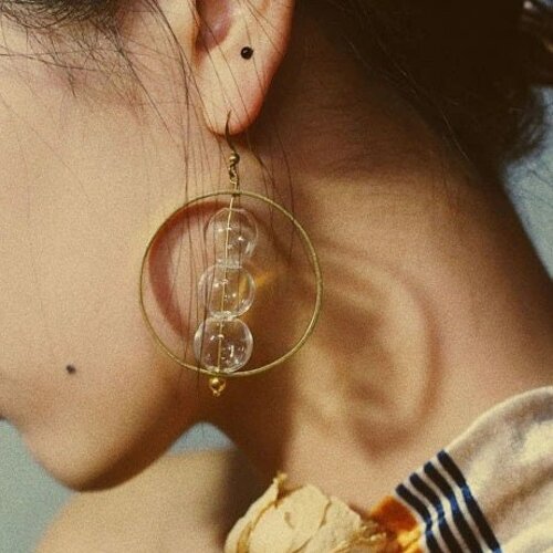 Créoles dorées avec bulles de verre transparent, boucles d'oreilles rondes dorées