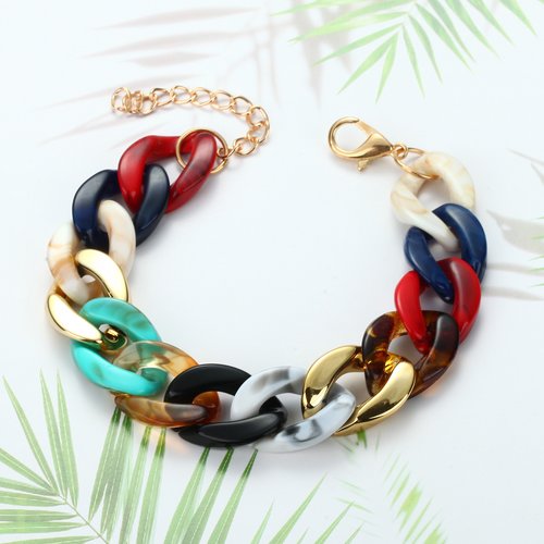 Bracelets chaine à maillons en résine, bracelets mailles acryliques multicolores