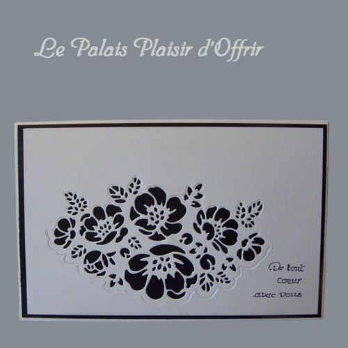 Carte condoléances - belle gerbe de fleurs en noir et blanc