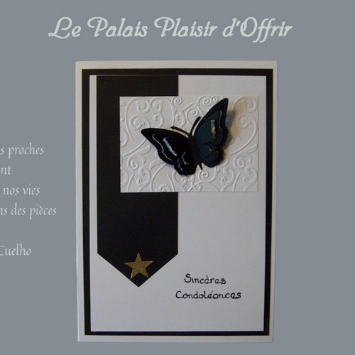 Carte condoléances - carte blanche et noire avec son papillon et son étoile